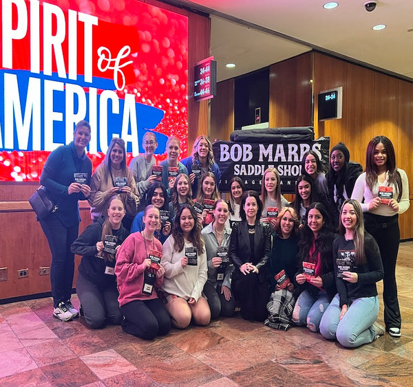 Amy Sheets Founder of Marrs Makers with Tascosa High School Varsity Belles Drill-Dance Team and Coaches with their Bob Marrs Bandanas 