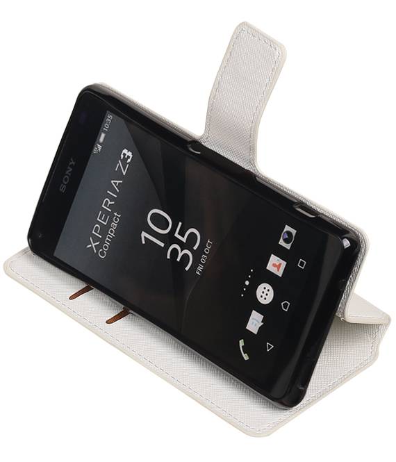 Beschikbaar Hou op Yoghurt Sony Xperia Z3 Compact Wit | Cross Pattern TPU bookstyle / book case/ –  Hoesjeshoek