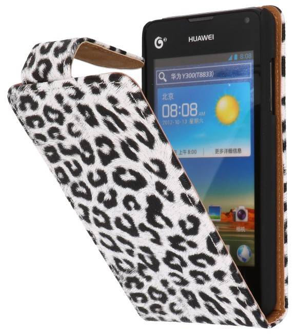 Wegrijden Elegantie Systematisch Huawei Huawei Ascend Y300 Wit | Panter print Classic Flip Hoes | WN™ –  Hoesjeshoek