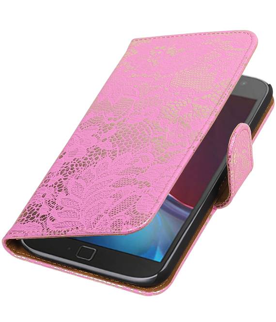 Gebeurt Kapper Conform Motorola Moto G4 / G4 Plus Roze | Lace bookstyle / book case/ wallet c –  Hoesjeshoek