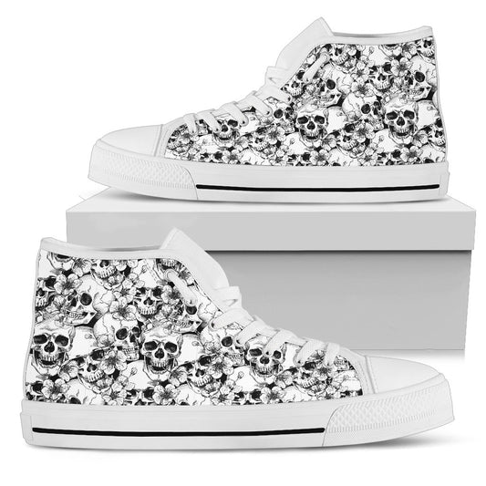 Black and White Skull Pattern - High Tops