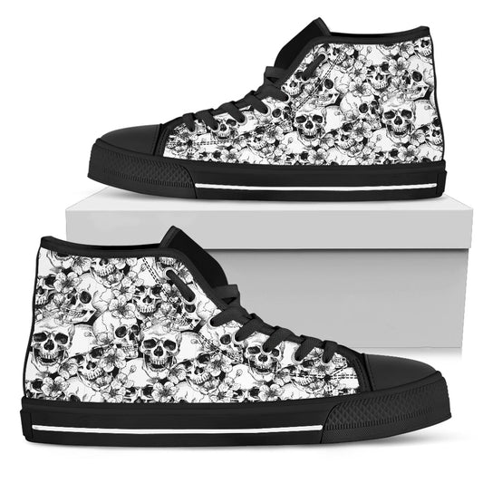 Black and White Skull Pattern - High Tops