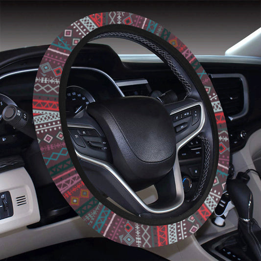 Red Boho Chic Bohemian Stripes Steering Wheel Cover