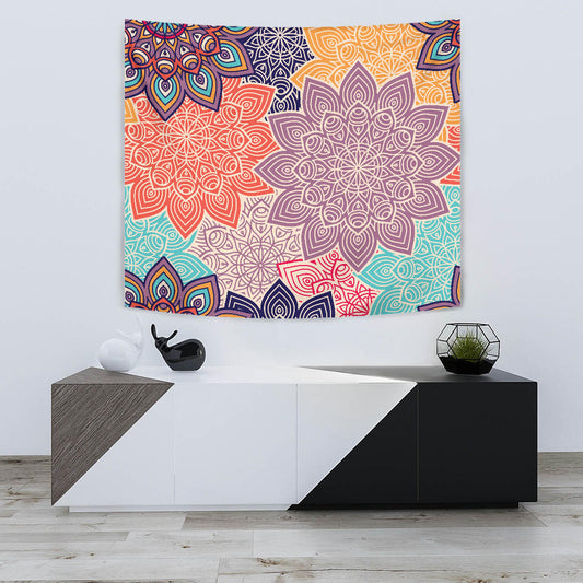 Colorful Floral Mandalas Wall Tapestry