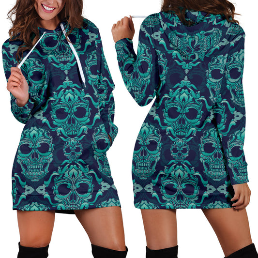 Green Skulls Womens Hoodie Dress