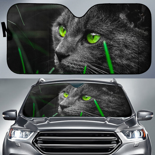 Green eyed black cat Auto Sun Shade