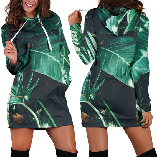 Green Leaves Womens Hoodie Dress