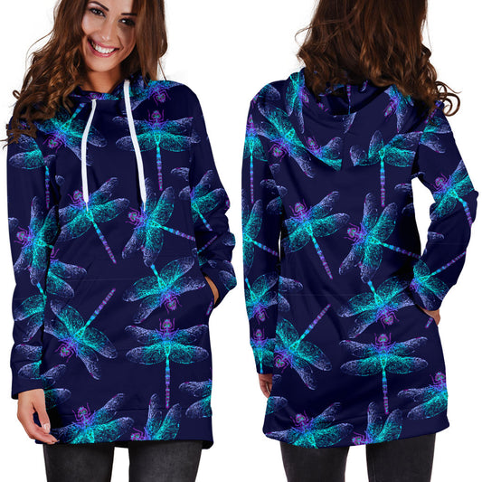 Purple Navy Dragonflies Womens Hoodie Dress