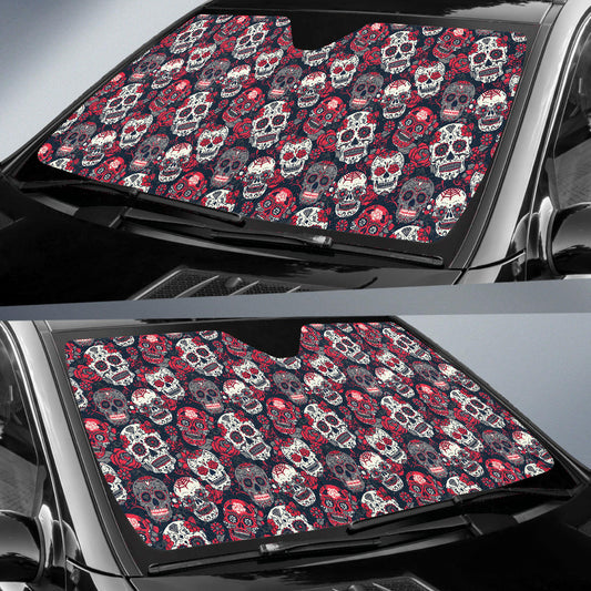 Sugar Skulls Roses Car Sun Shades