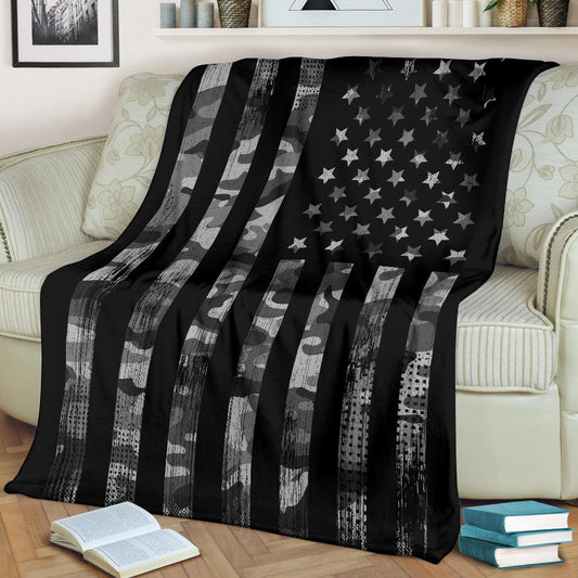 Grey Camouflage American Flag Blanket