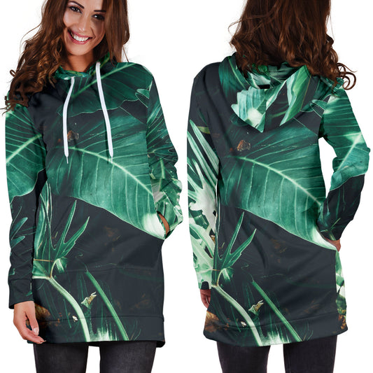 Green Leaves Womens Hoodie Dress