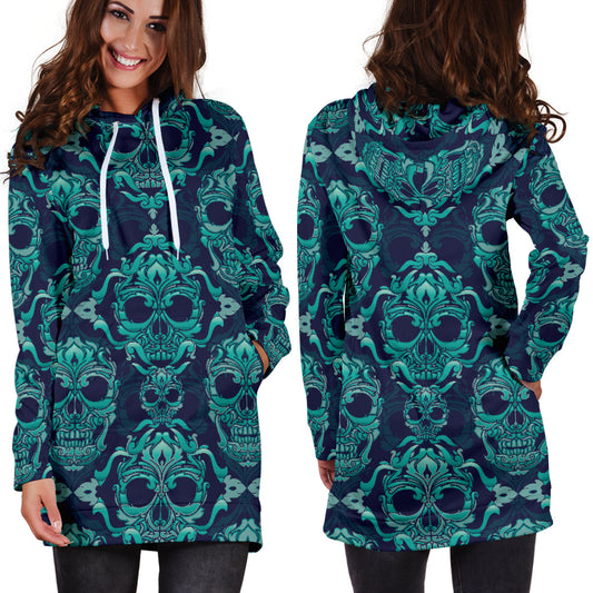 Green Skulls Womens Hoodie Dress