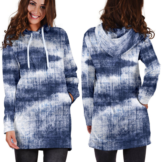 Denim Blue Abstract Womens Hoodie Dress