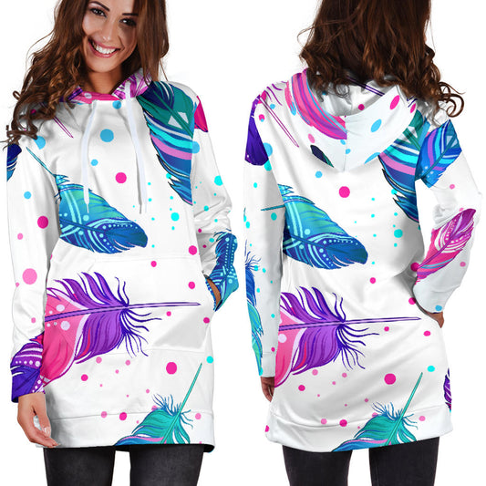 Pink & Purple Feathers Womens Hoodie Dress