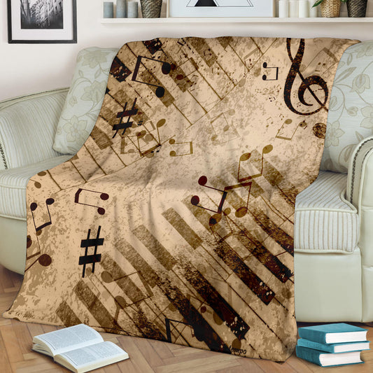 Vintage Piano Music Notes Blanket