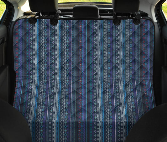 Blue Boho Chic Bohemian Stripes Car Back Seat Pet Cover