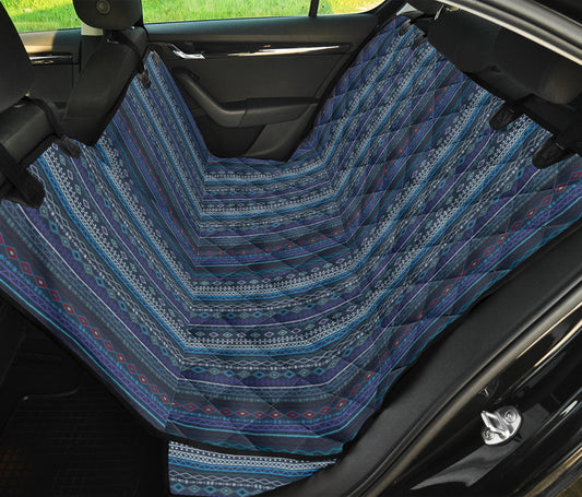 Blue Boho Chic Bohemian Stripes Car Back Seat Pet Cover