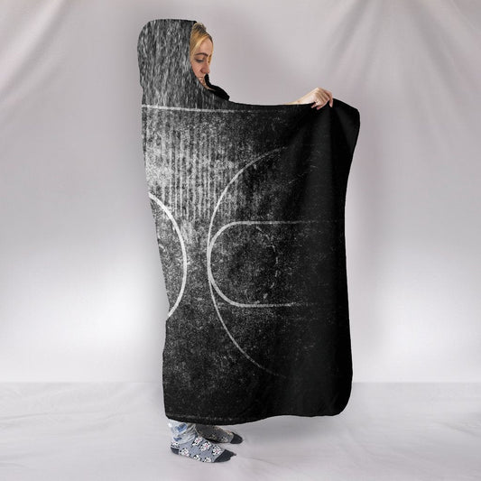 Black & White Grunge Basketball Court Hooded Blanket