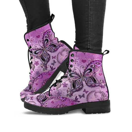 Pink & Purple Butterflies Decor Womens Boots