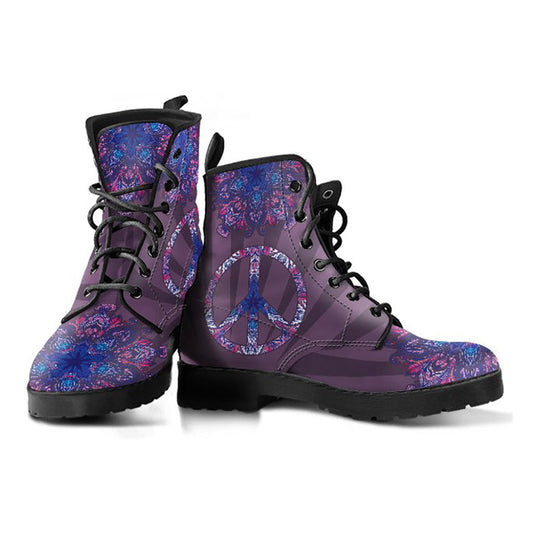 Purple Peace Sign Mandala Womens Boots