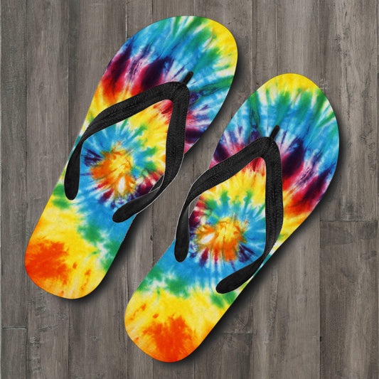 Colorful Tie Dye Abstract Art Flip Flops