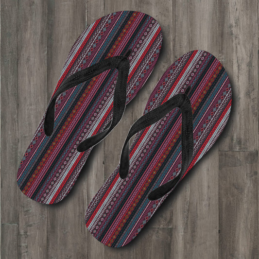 Red Boho Stripes Decor Flip Flops