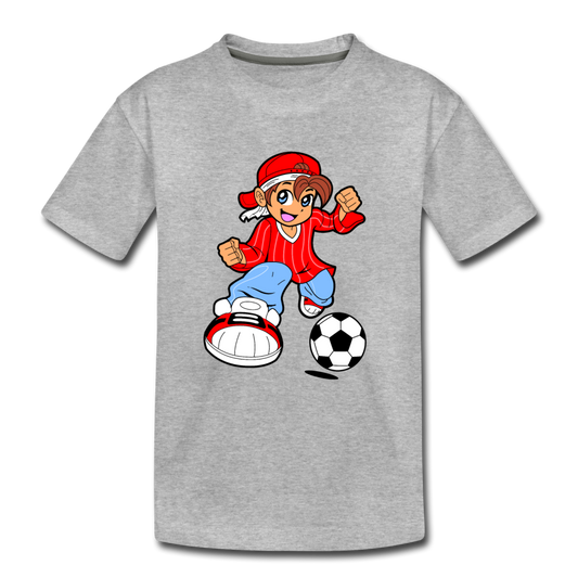 Soccer Boy Cartoon Kids T-Shirt - heather gray