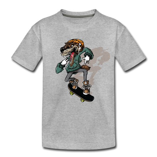Skater Wolf Kids T-Shirt - heather gray