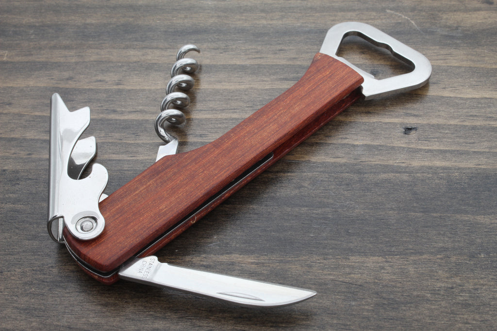 Wooden Handle Multifunctional Folding Knife Bottle Opener Keychain