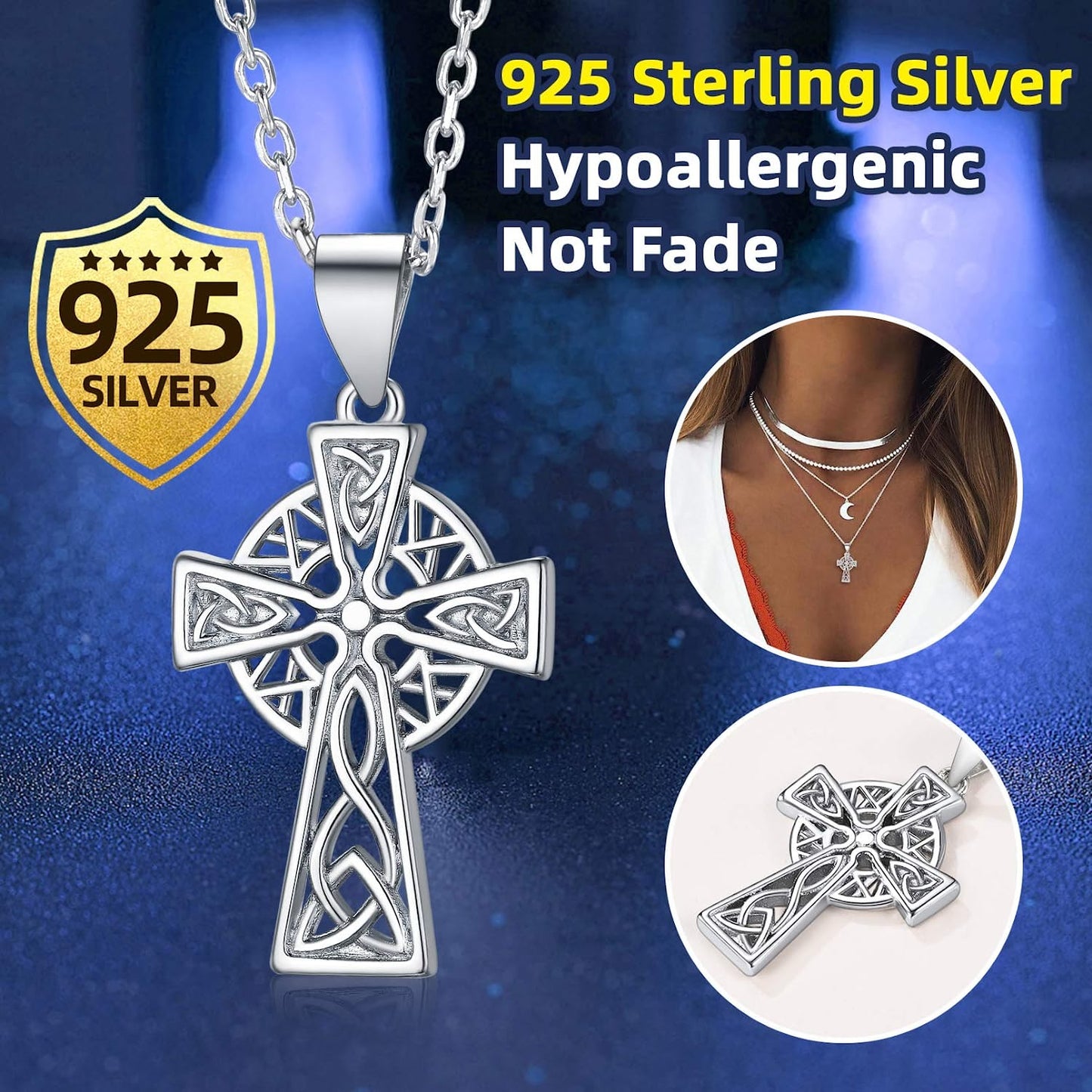 FaithHeart Celtic Knot Pendant Necklace Sterling Silver Irish Jewelry for Women Men Heart/Triangle Vintage/Cross Pendant Necklaces with 20 in Rolo Chain