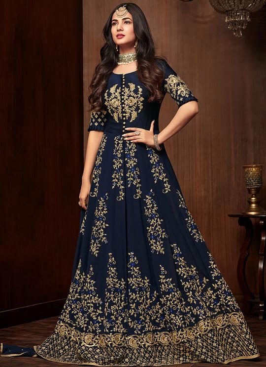 blue and gold anarkali