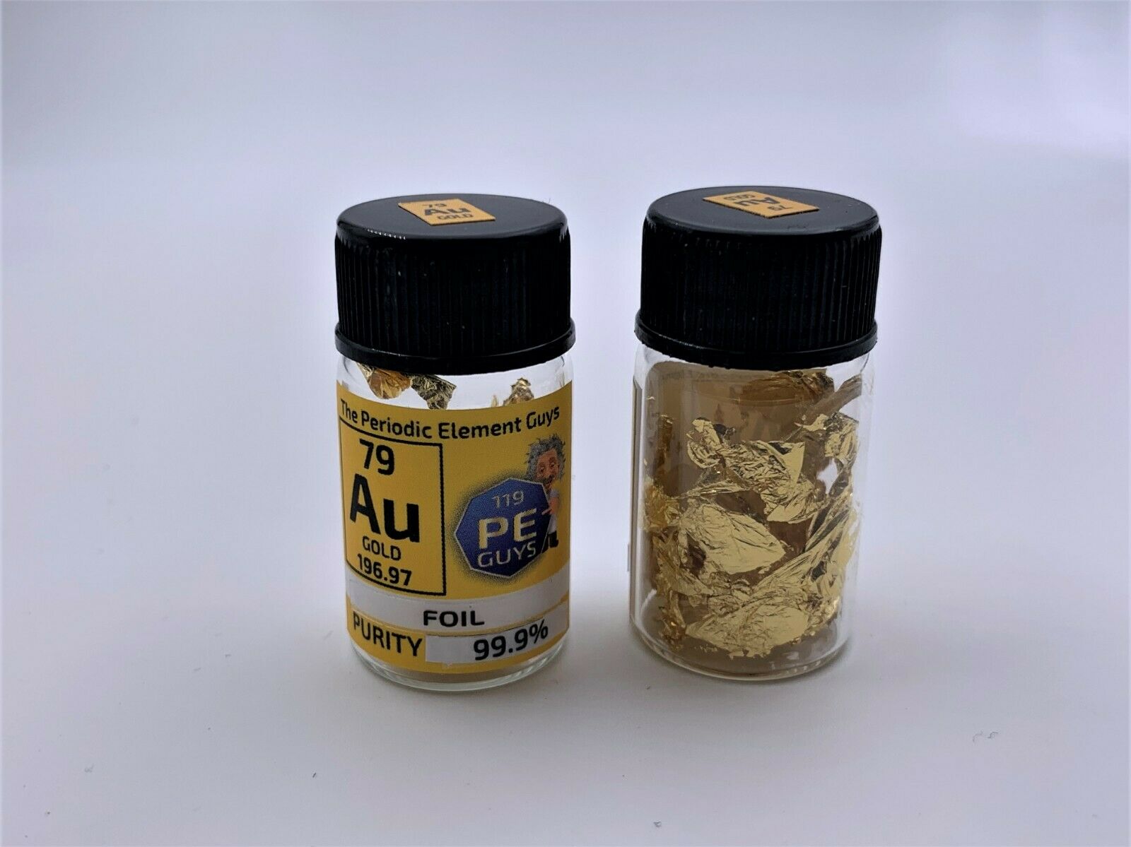 Gold Foil 10 sq cm 99,9% sample in Periodic Element Bottle