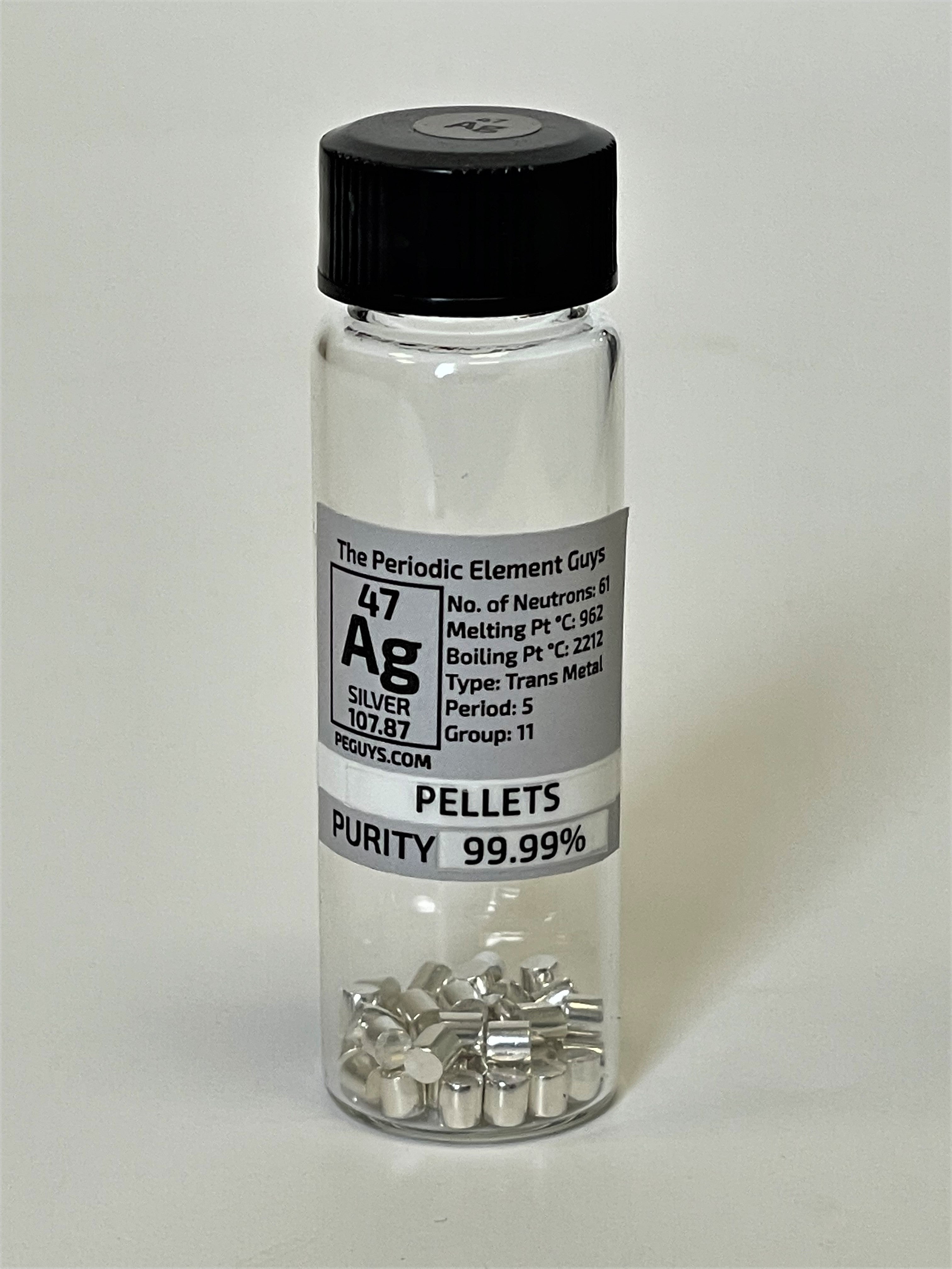 Pure Silver Evaporation Pellets 10 Grams 99.99% in our new "Stand Tall" Glass Vial