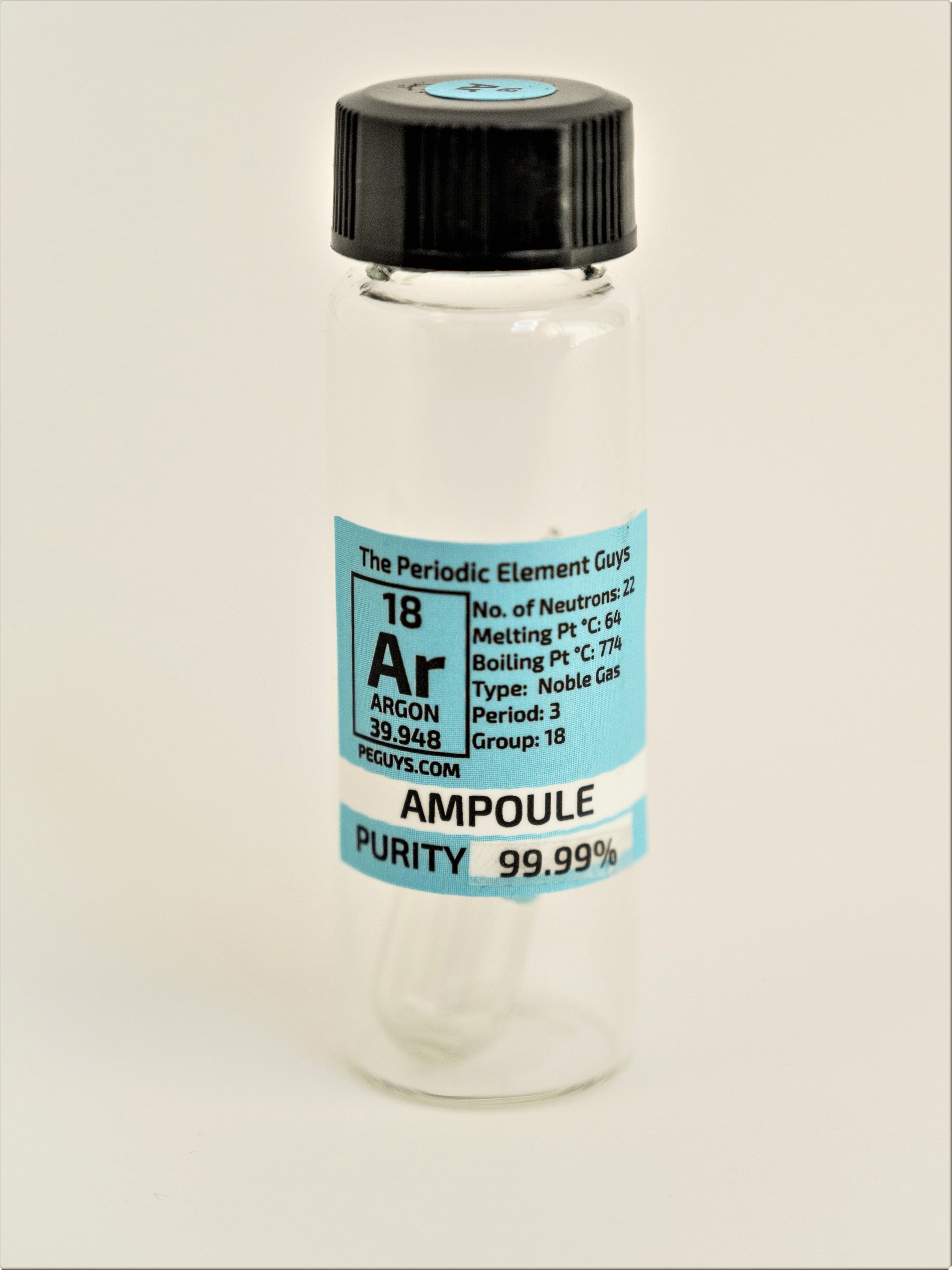 Pure Argon gas Ampoule element 18 sample Low Pressure in labeled tall glass Vial