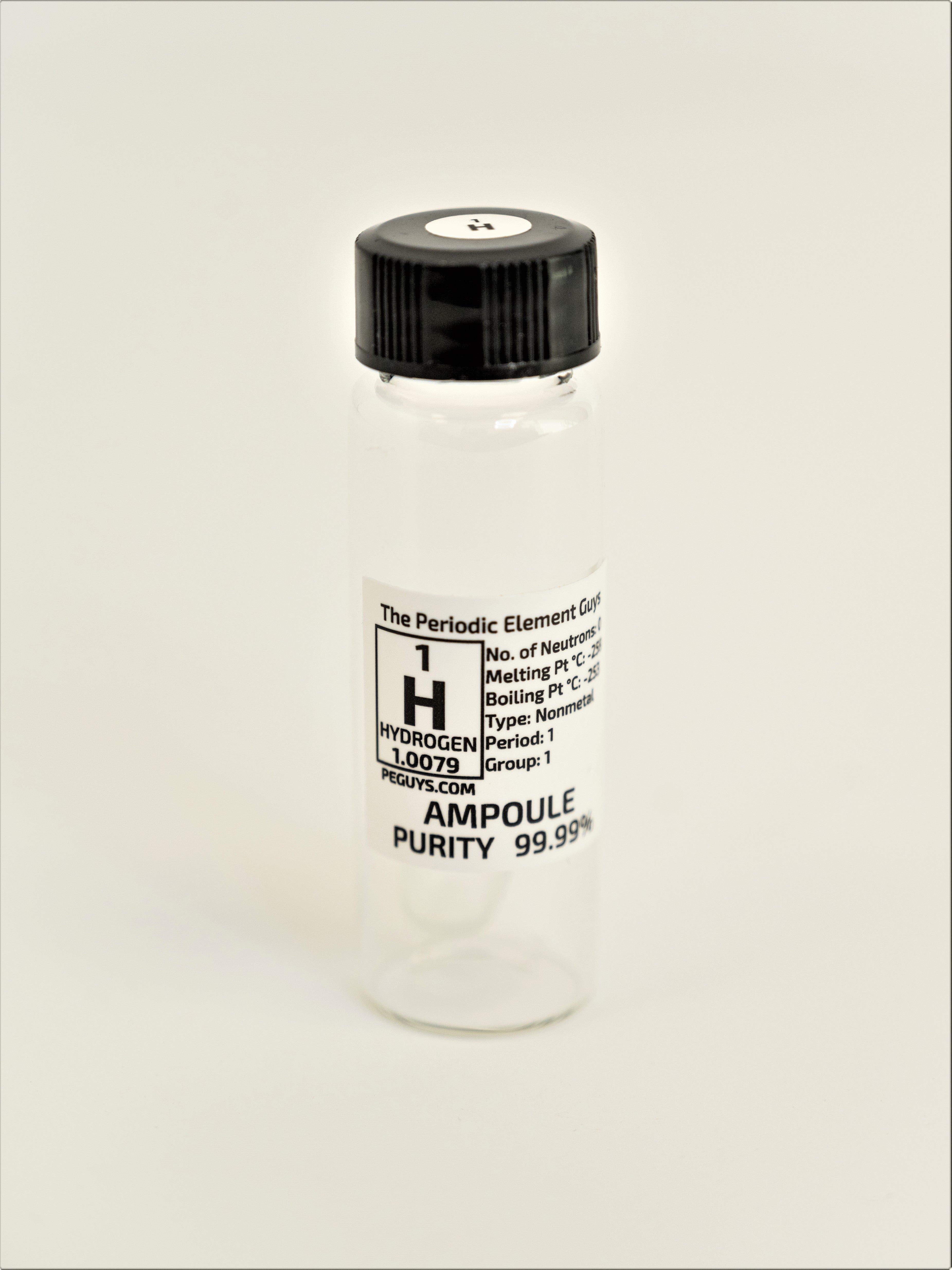 Pure Hydrogen gas Ampoule element 1 sample Low Pressure in labeled glass Vial