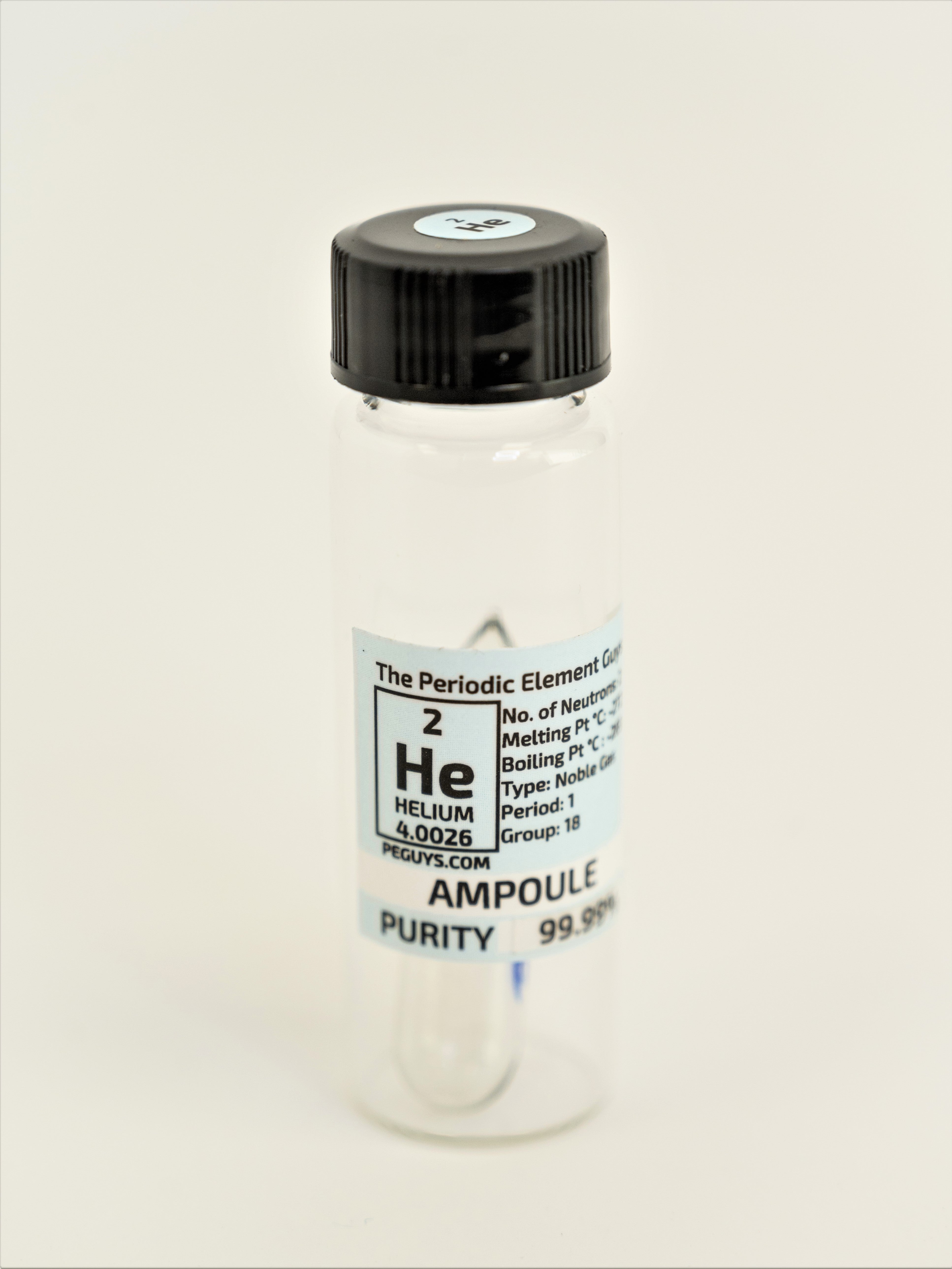 Pure Helium gas Ampoule element sample Low Pressure in labeled glass Vial