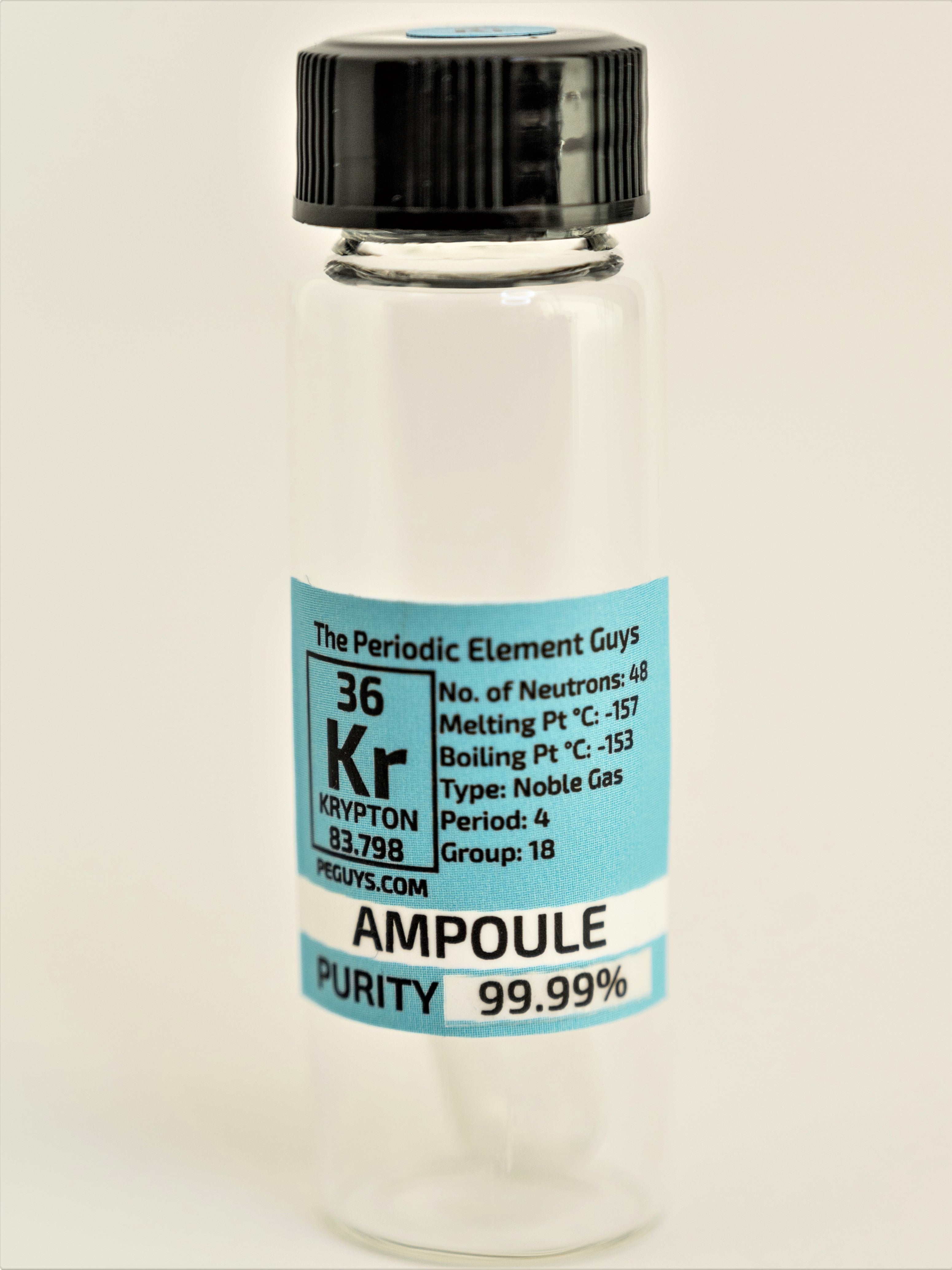 Pure Krypton gas Ampoule element 36 sample Low Pressure in labeled tall glass Vial