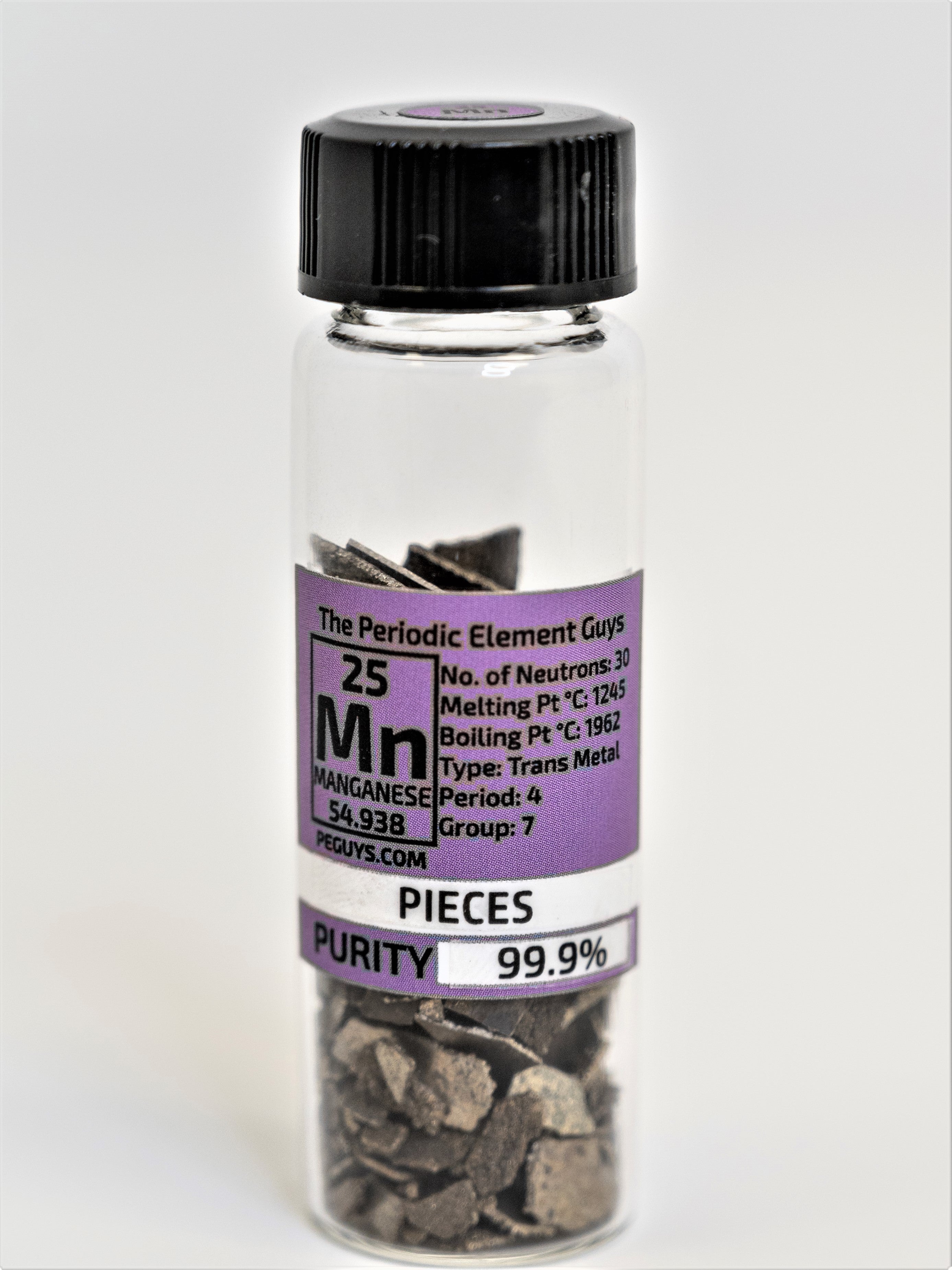 Manganese Metal 31.1  Grams 99.9% in our new "Stand Tall" Glass Vials.