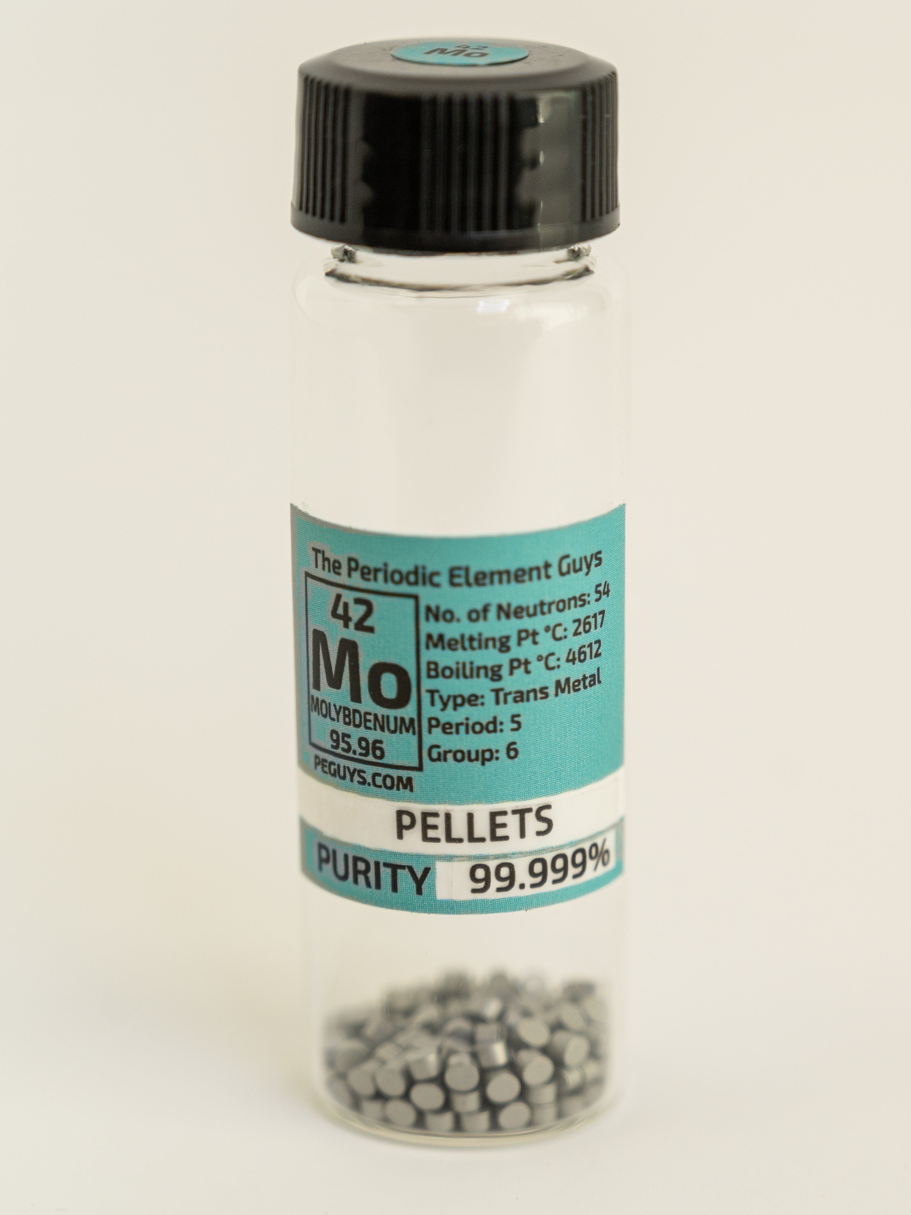 Molybdenum Metal Evaporation Pellets 10 Grams 99.99% Pure,  in our new " Stand Tall " Glass Vile