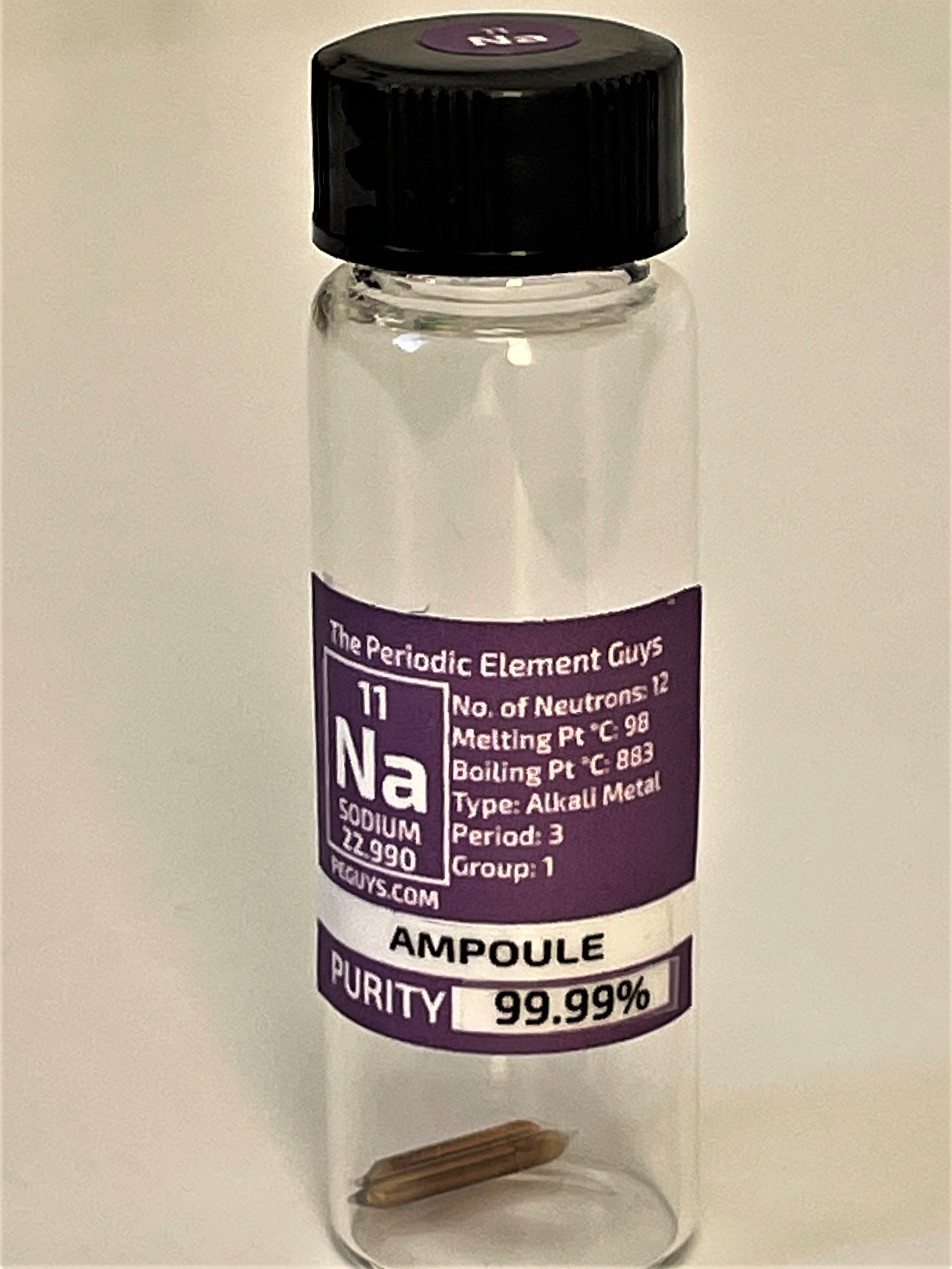 Sodium metal element sample 2 x 15 mg Ampoule 99,99% in New "Stand Tall Labeled Vial.