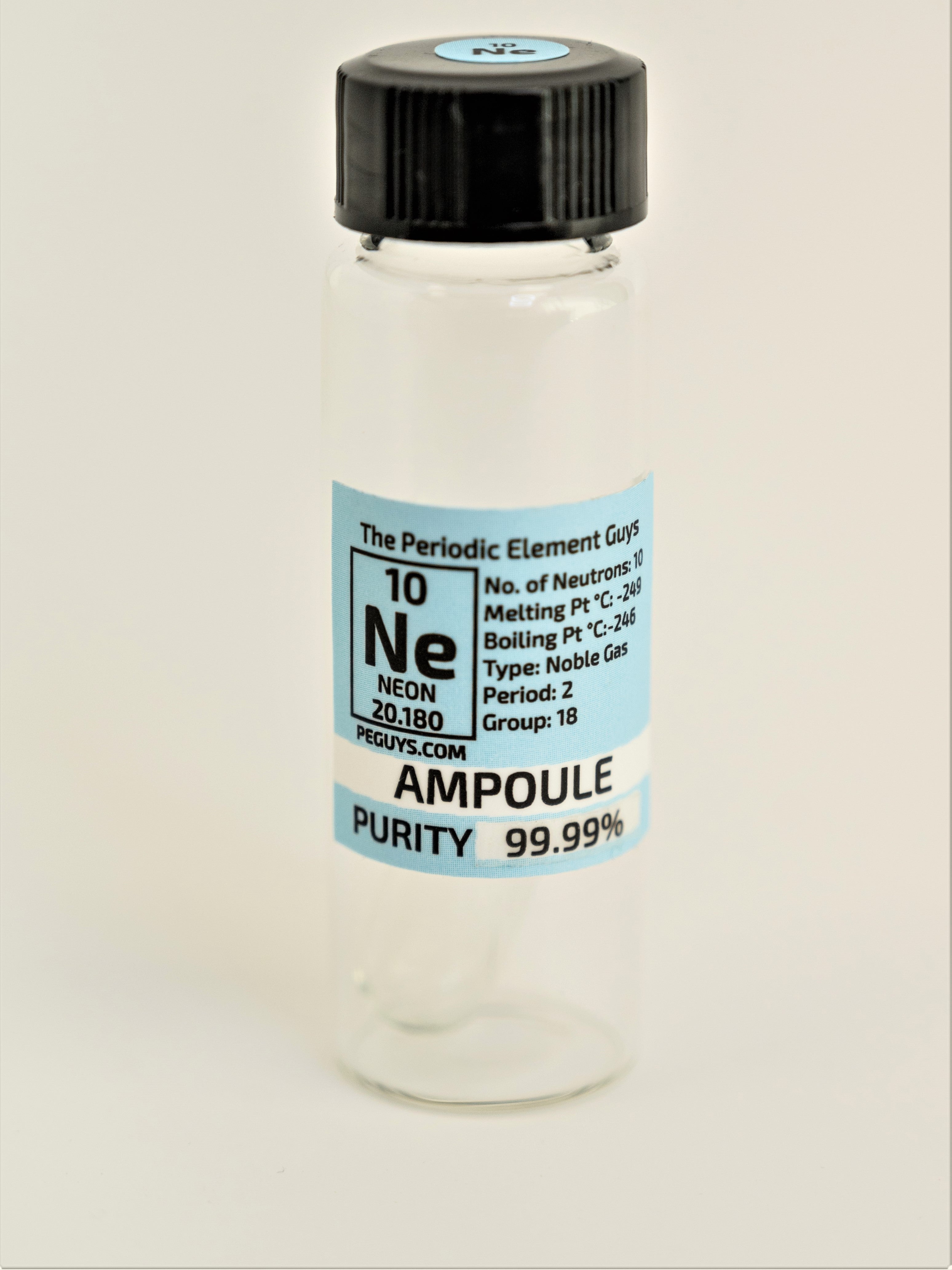 Pure Neon gas Ampoule element 10 sample Low Pressure in labeled tall glass Vial