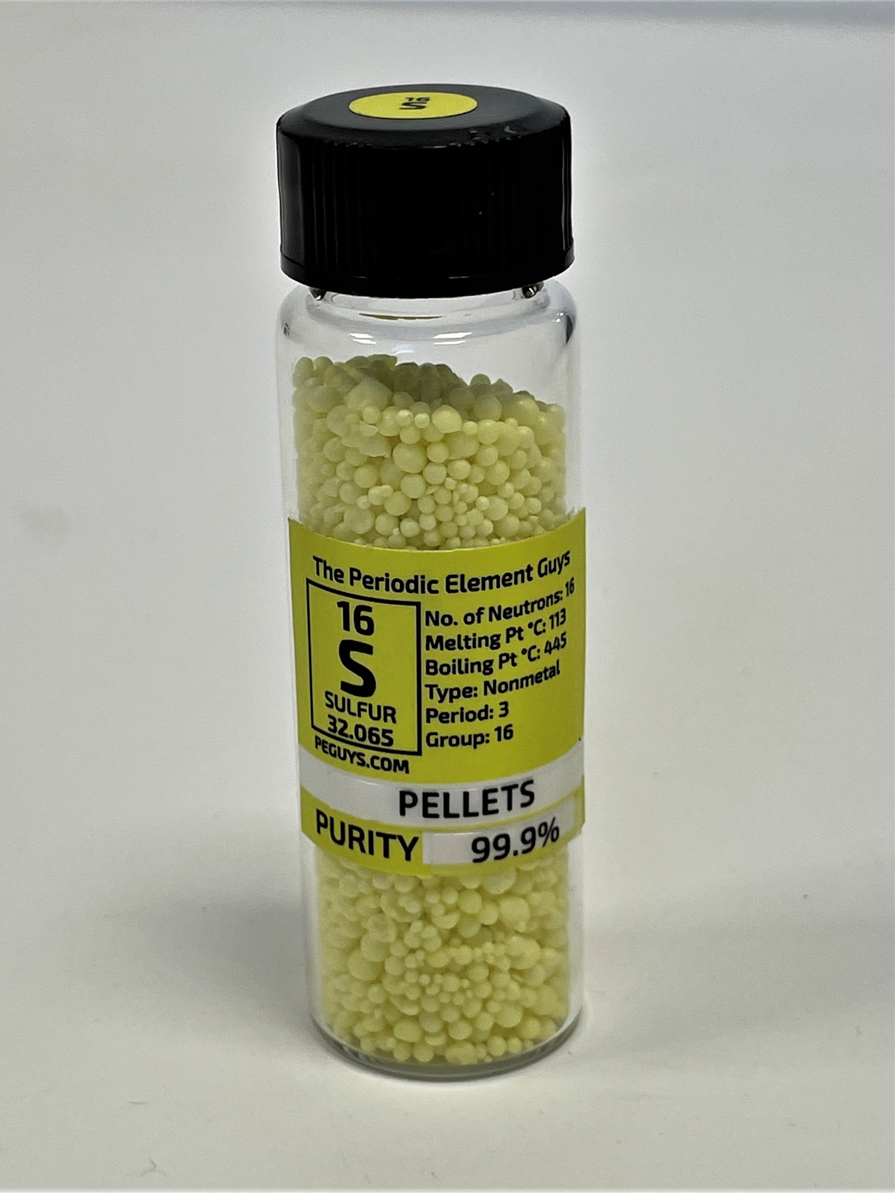 Sulfur Sulphur Pellets 99.9% In our new Stand Tall Glass Vials