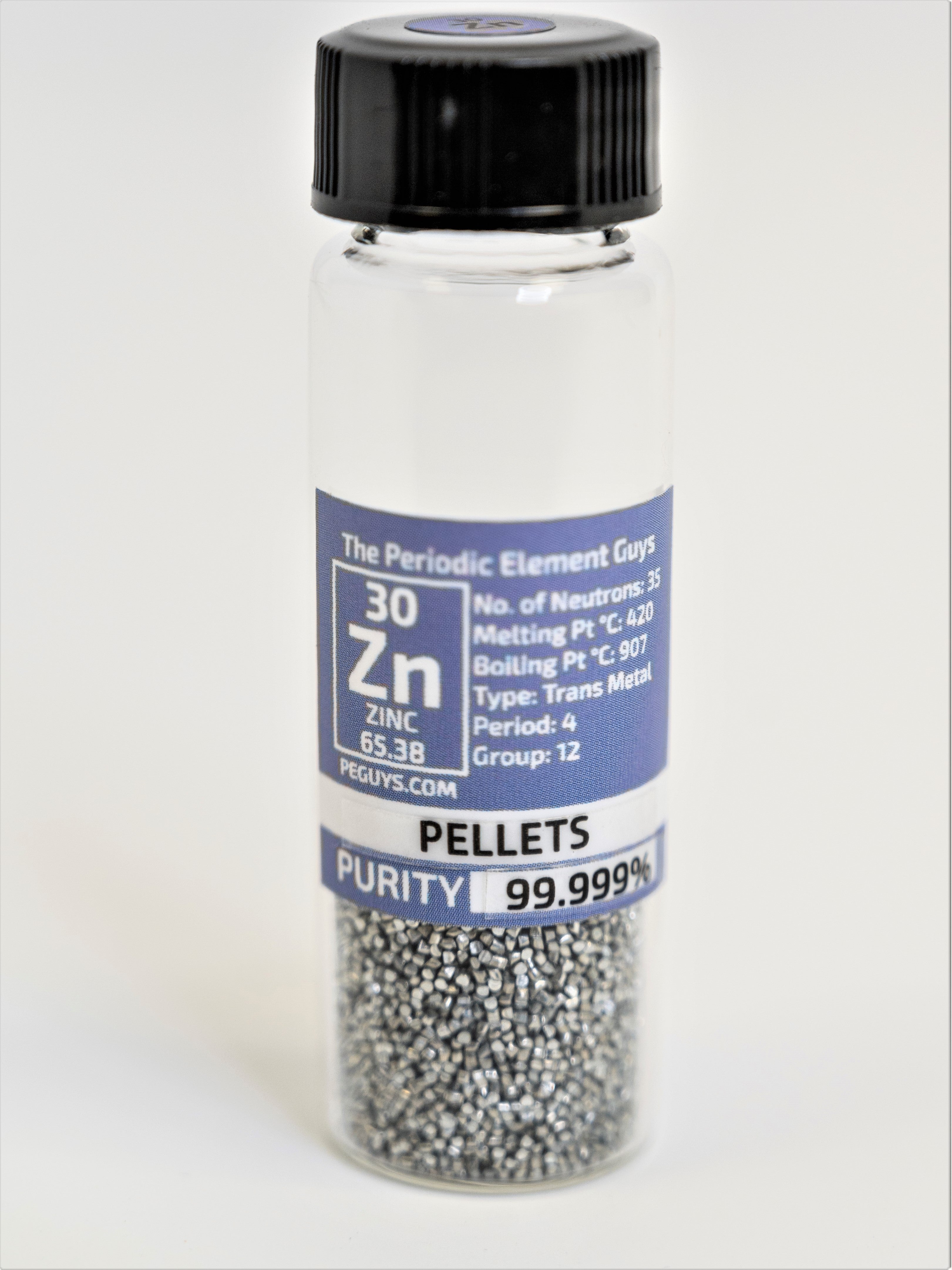 Zinc Metal Pellets/Spheres 31.1  Grams 99.99% in our new "Stand Tall" Glass Vials.