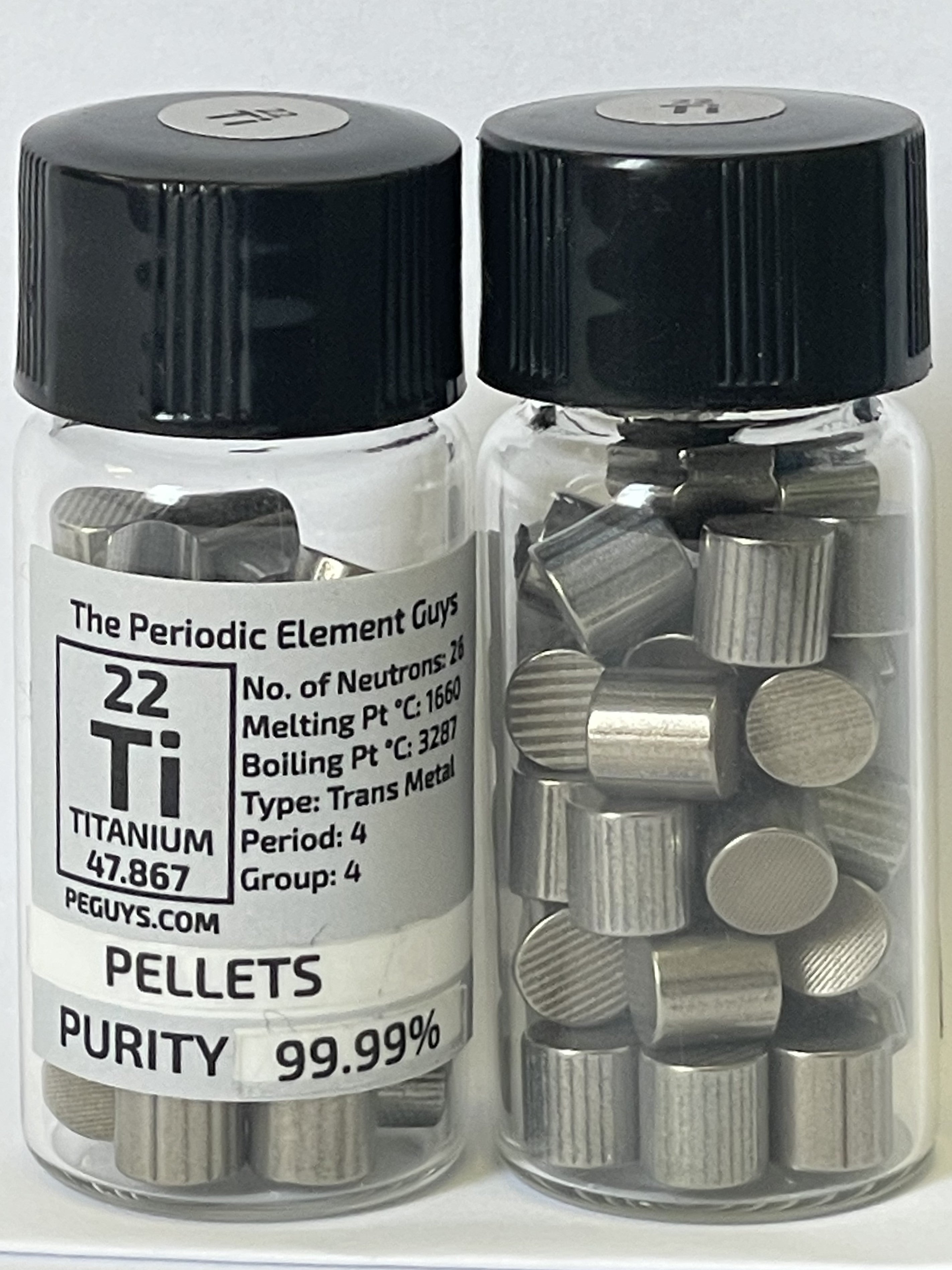 Titanium Rods / Pellets 99.99% 20 Grams in our Labeled Periodic Element Bottle