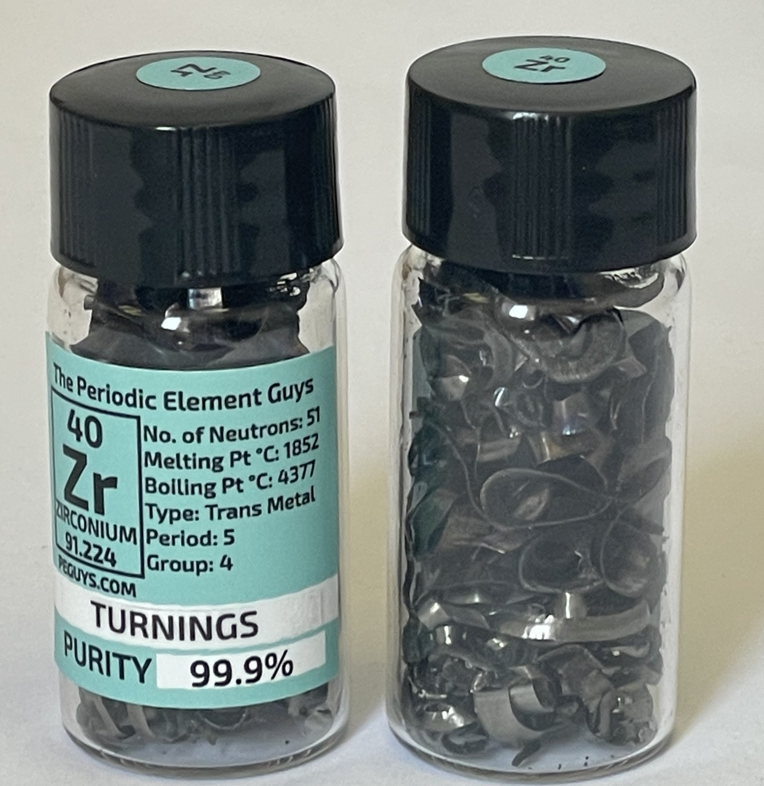 Zirconium Metal Turnings 4 Grams 99.9% in our fully labeled Glass Vial/Bottle