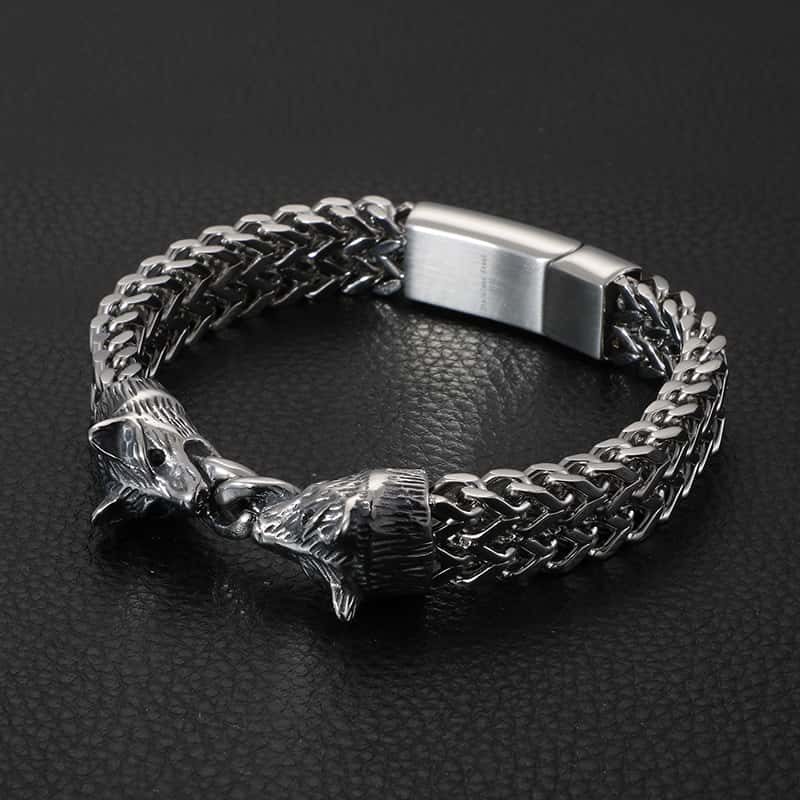 anger forest wolf head bracelet in silver