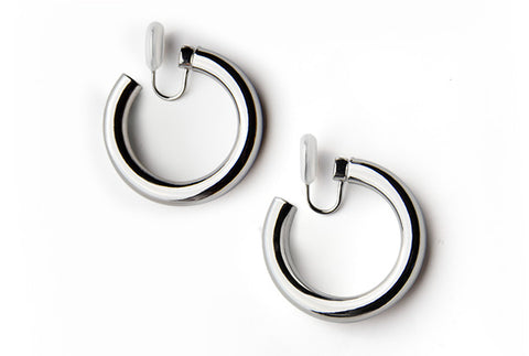 silver clip-on hoop earrings