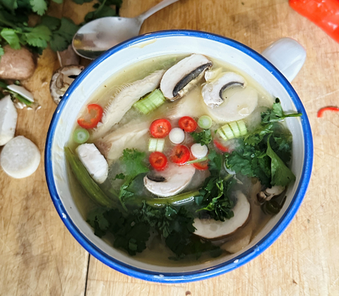 Mushroom Miso Tom Yam with Green Beans by Lizzie King