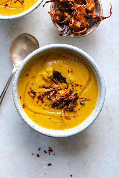 A bowl of roasted carrot and parsnip soup