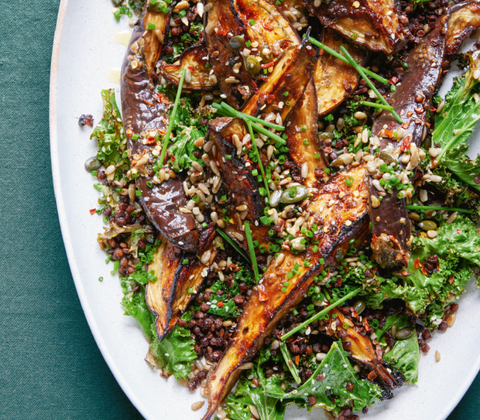 Sticky Miso Aubergines with Crunchy Seeds